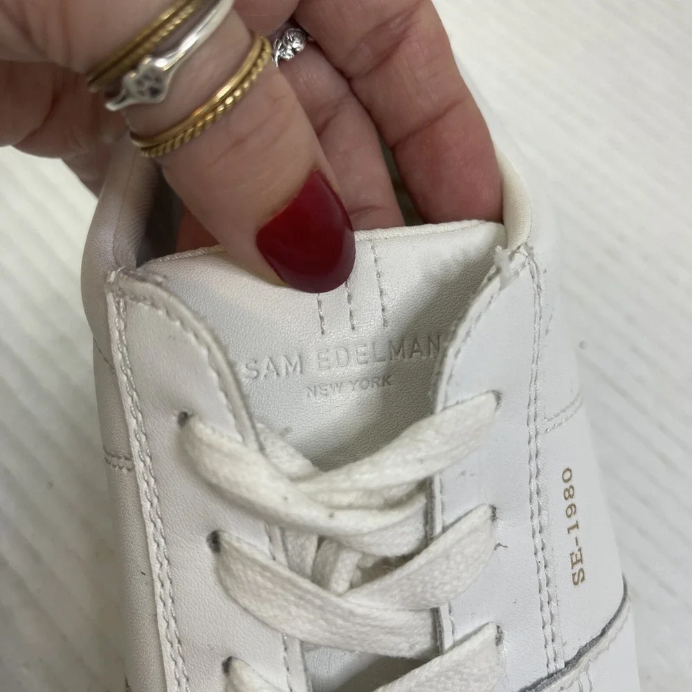 Sam Edelman Women's Edie Sneakers Shoes Low Top White Leather Lace Up Size 8.5